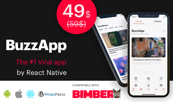 BuzzApp - Viral Magazine WordPress app by React Native (CeNews)