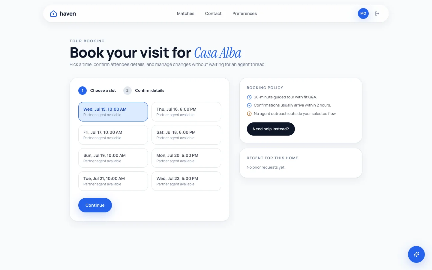 Haven - AI Home Matchmaking UI Source Code - Dashboard - Booking - Alba