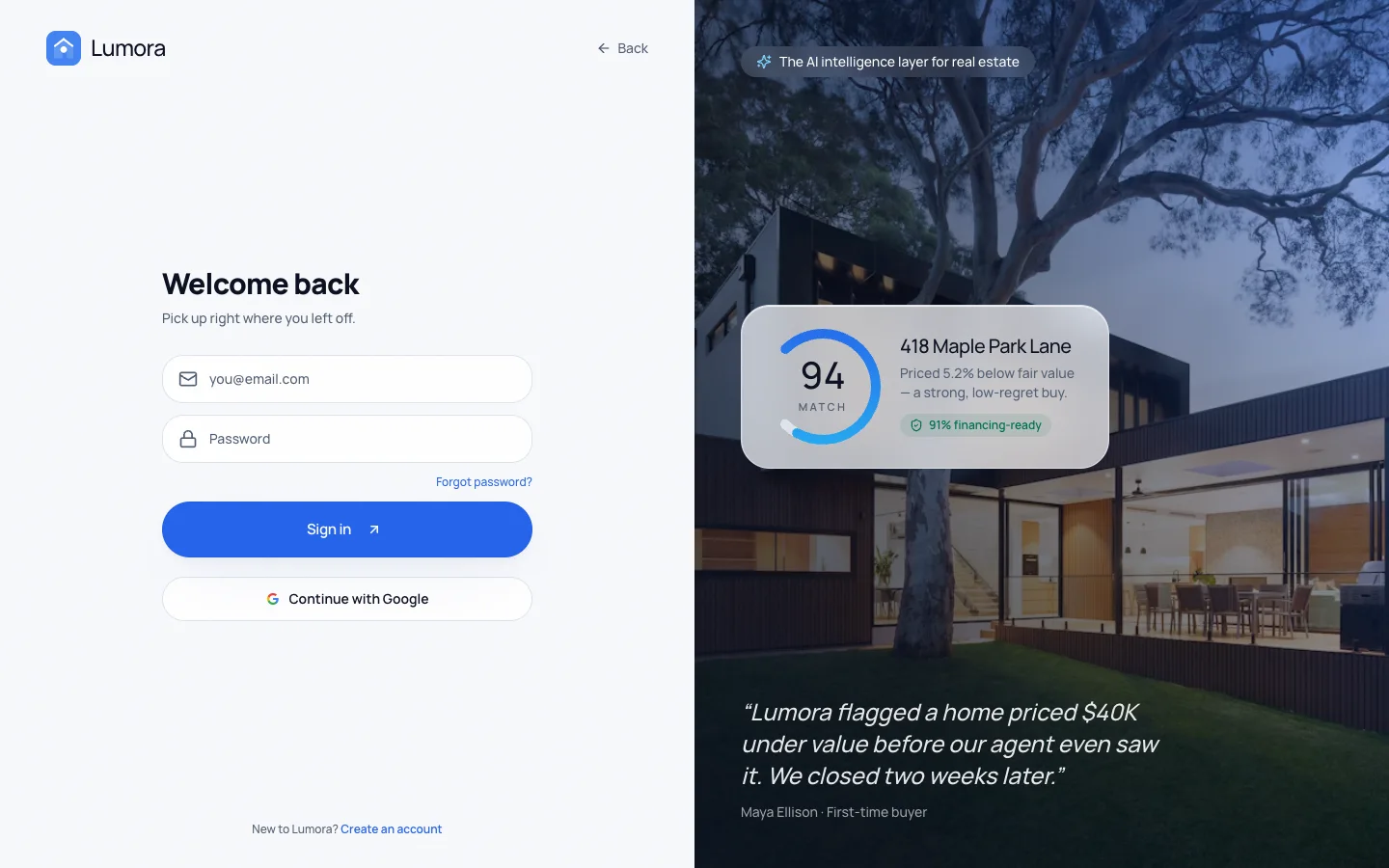 Lumora - AI Real Estate UI Source Code - Signin