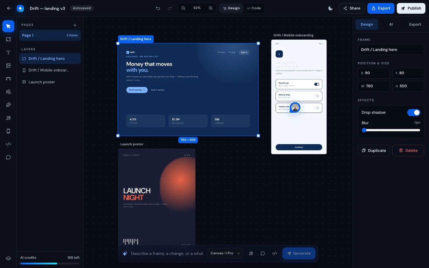 Vibely AI - AI Design and Code Workspace Source Code - AI design canvas