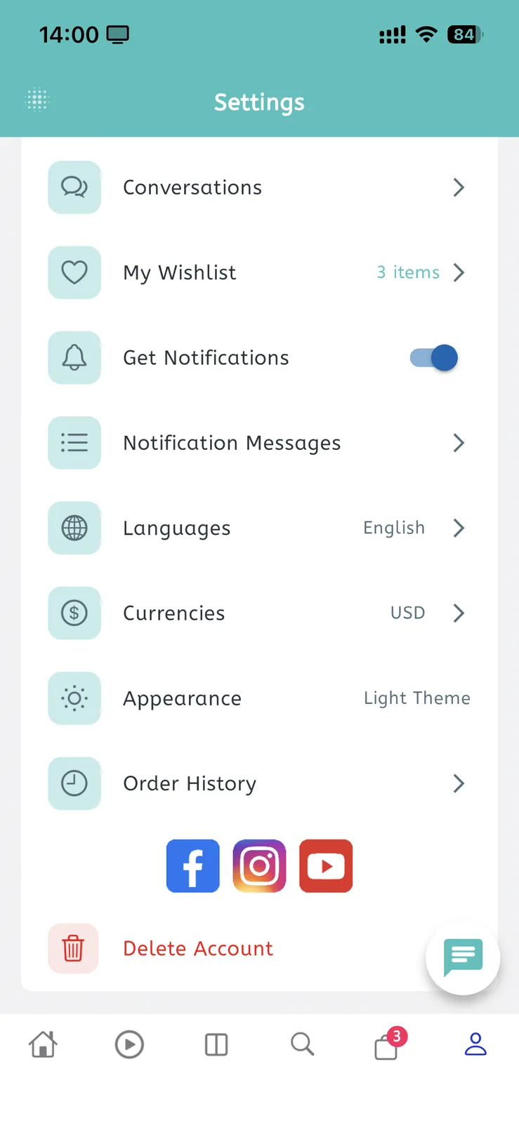 Fluxstore Multi Vendor - Flutter E-commerce Full App - Account settings