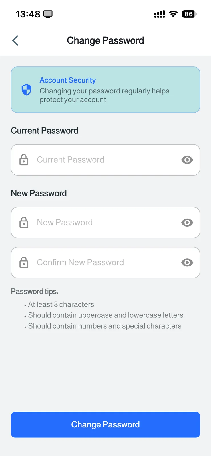 FluxStore Shopify - The Best Flutter E-commerce app - Change password