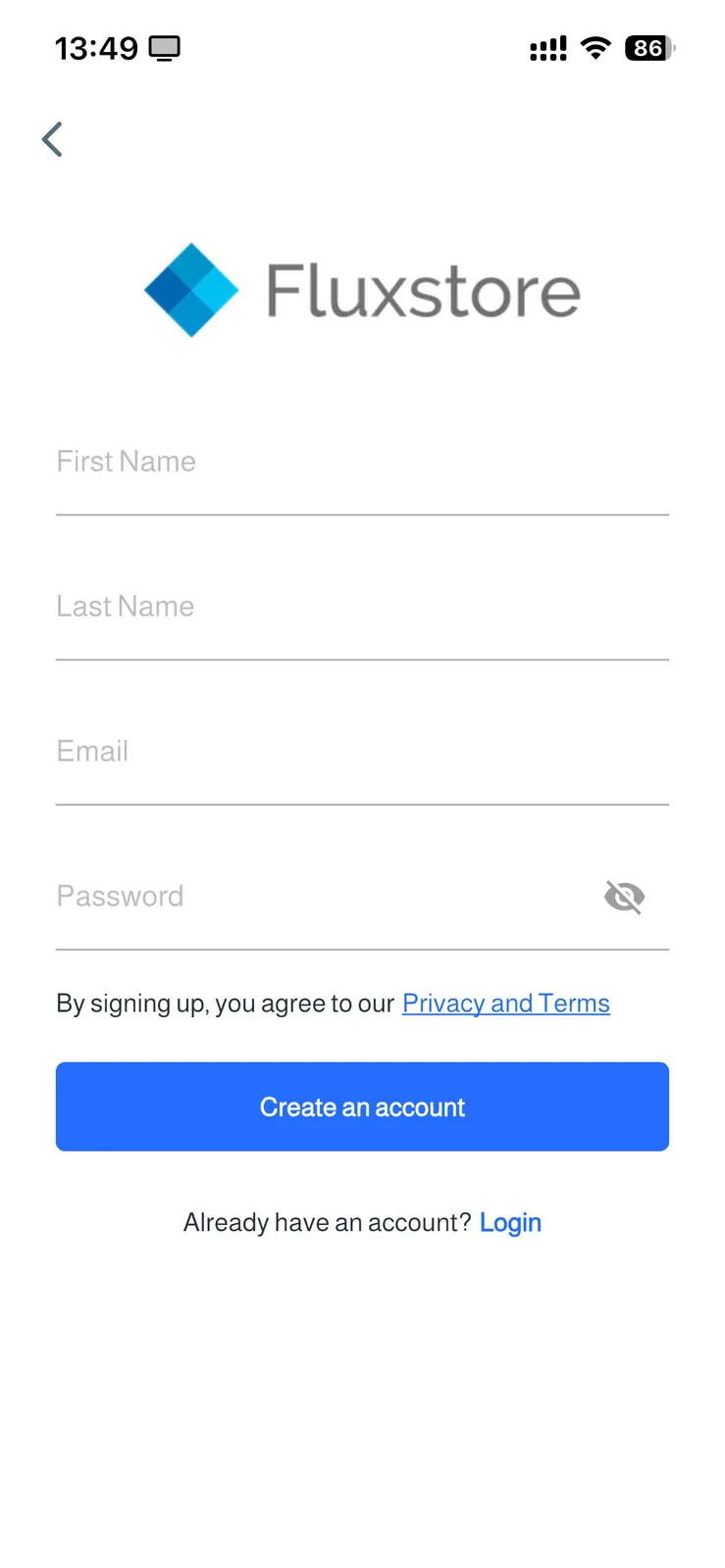 FluxStore Shopify - The Best Flutter E-commerce app - Customer registration